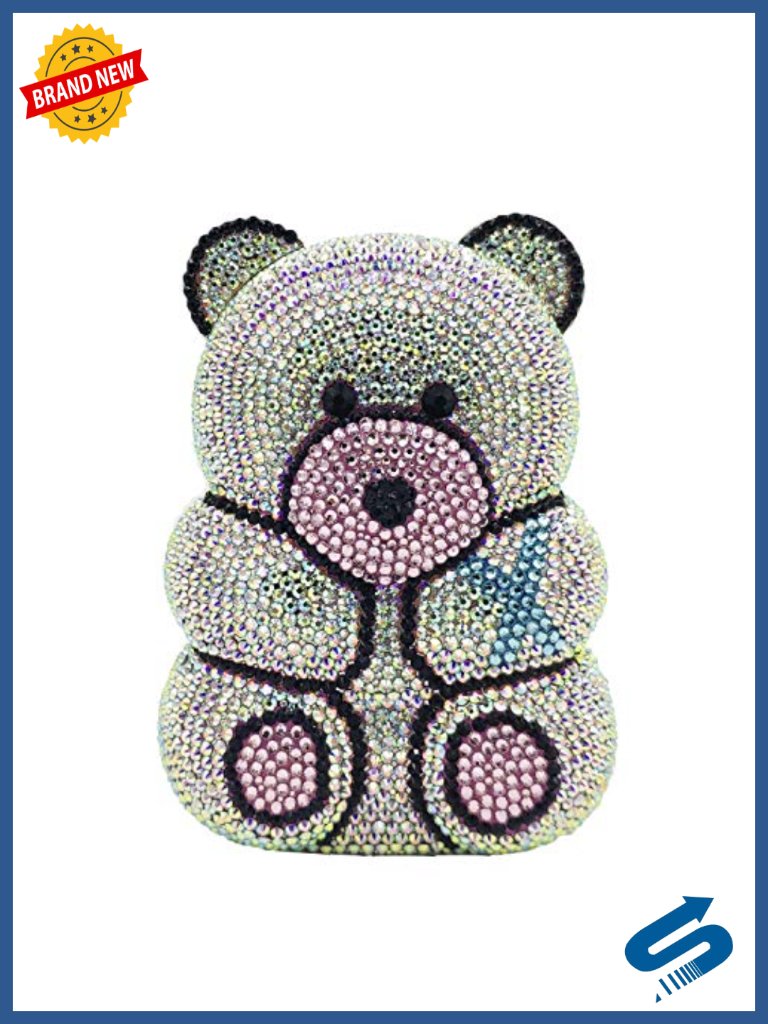 Mini Crystal Bear Evening Clutch Purse Rhinestone Handbag Shoulder Bag